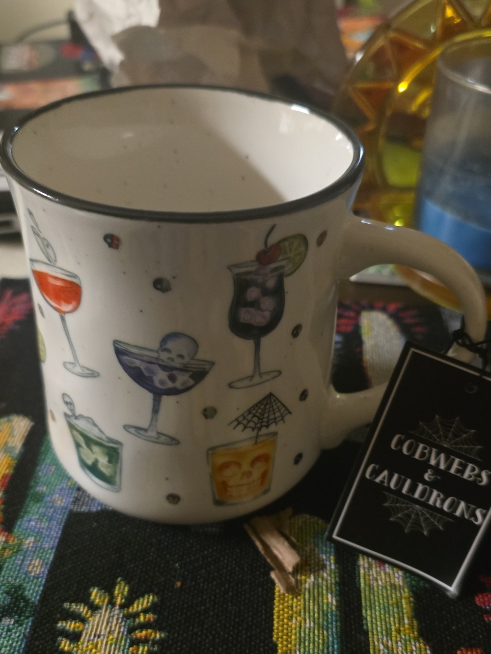 Cobwebs & Caldrouns white Halloween Cocktails ceramic Mug NWT